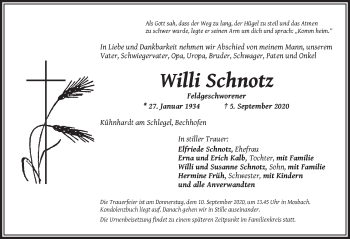 Traueranzeige von Willi Schnotz von Dinkelsbühl/ Feuchtwangen