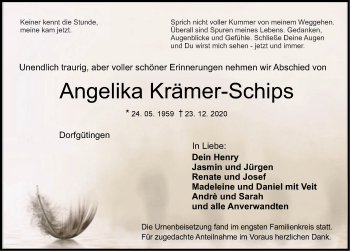 Traueranzeige von Angelika Krämer-Schips von Dinkelsbühl/ Feuchtwangen