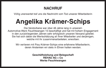 Traueranzeige von Angelika Krämer-Schips von Dinkelsbühl/ Feuchtwangen