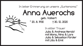 Traueranzeige von Anna Auerochs von Ansbach