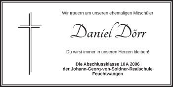 Traueranzeige von Daniel Dörr von Dinkelsbühl/ Feuchtwangen