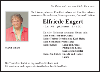 Traueranzeige von Elfriede Engert von Neustadt/ Scheinfeld/ Uffenheim