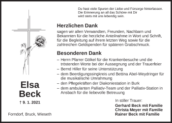 Traueranzeige von Elsa Beck von Dinkelsbühl/ Feuchtwangen