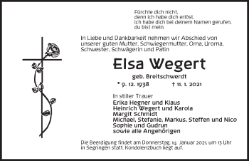 Traueranzeige von Elsa Wegert von Dinkelsbühl/ Feuchtwangen