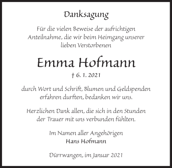 Traueranzeige von Emma Hofmann von Dinkelsbühl/ Feuchtwangen