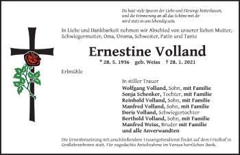 Traueranzeige von Ernestine Volland von Dinkelsbühl/ Feuchtwangen