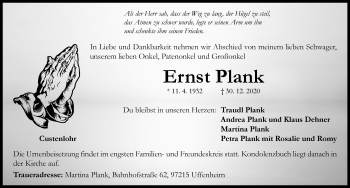 Traueranzeige von Ernst Plank von Neustadt/ Scheinfeld/ Uffenheim