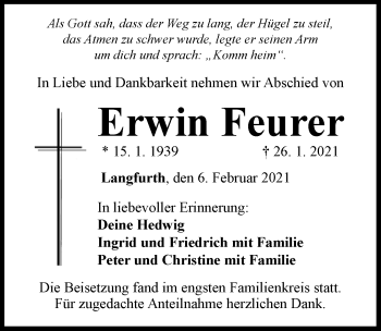 Traueranzeige von Erwin Feurer von Dinkelsbühl/ Feuchtwangen