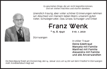 Traueranzeige von Franz Wenk von Dinkelsbühl/ Feuchtwangen