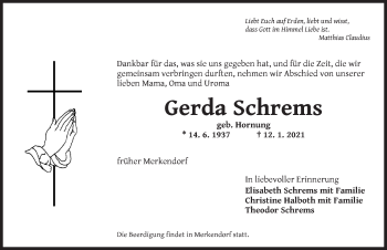 Traueranzeige von Gerda Schrems von AB