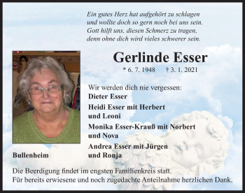 Traueranzeige von Gerlinde Esser von Neustadt/ Scheinfeld/ Uffenheim