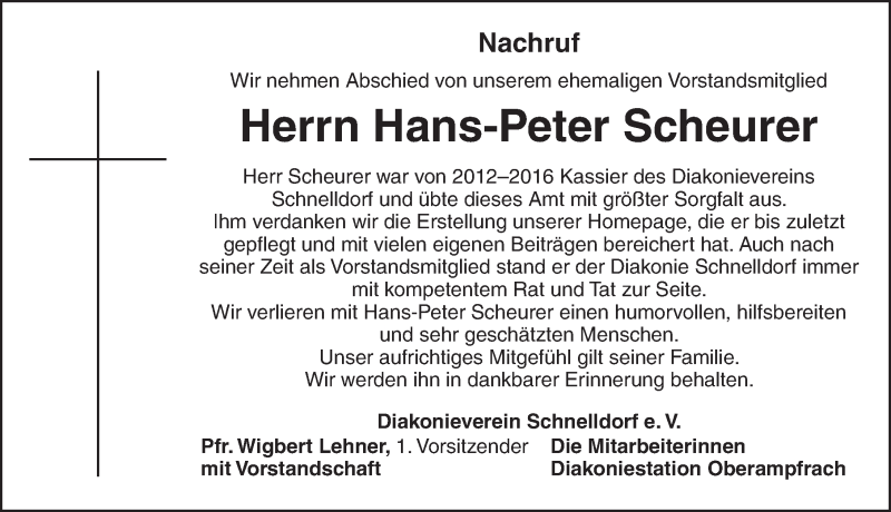  Traueranzeige für Hans-Peter Scheurer vom 20.01.2021 aus Dinkelsbühl/ Feuchtwangen