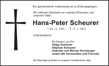 Traueranzeige von Hans-Peter Scheurer von Dinkelsbühl/ Feuchtwangen