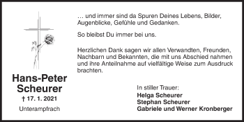 Traueranzeige von Hans-Peter Scheurer von Dinkelsbühl/ Feuchtwangen