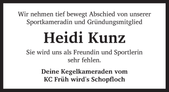 Traueranzeige von Heidi Kunz von Dinkelsbühl/ Feuchtwangen