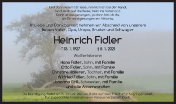 Traueranzeige von Heinrich Fidler von Dinkelsbühl/ Feuchtwangen