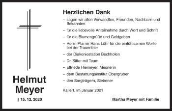 Traueranzeige von Helmut Meyer von Ansbach