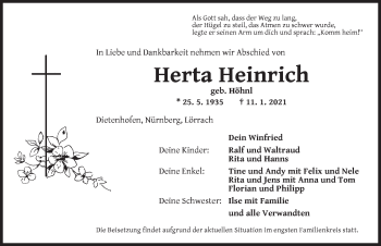 Traueranzeige von Herta Heinrich von Ansbach