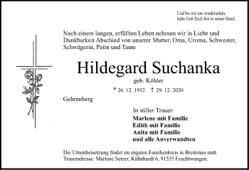 Traueranzeige von Hildegard Suchanka von Dinkelsbühl/ Feuchtwangen