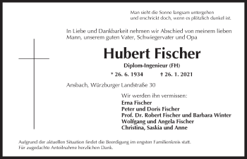 Traueranzeige von Hubert Fischer von Ansbach