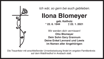 Traueranzeige von Ilona Blomeyer von Ansbach