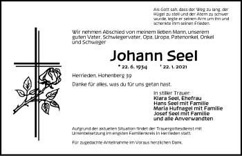 Traueranzeige von Johann Seel von Ansbach