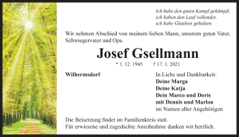 Traueranzeige von Josef Gsellmann von Neustadt/ Scheinfeld/ Uffenheim