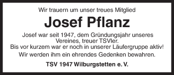 Traueranzeige von Josef Pflanz von Dinkelsbühl/ Feuchtwangen