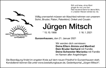 Traueranzeige von Jürgen Mitsch von Ansbach