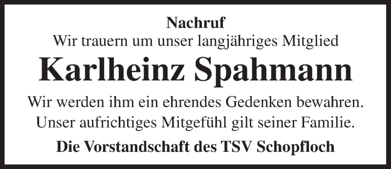  Traueranzeige für Karlheinz Spahmann vom 15.01.2021 aus Dinkelsbühl/ Feuchtwangen