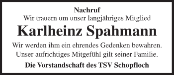 Traueranzeige von Karlheinz Spahmann von Dinkelsbühl/ Feuchtwangen