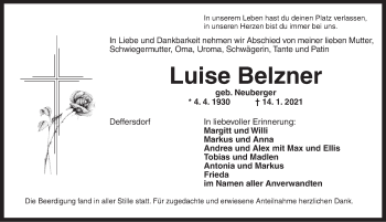 Traueranzeige von Luise Belzner von Ansbach