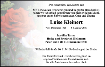 Traueranzeige von Luise Kleinert von Rothenburg