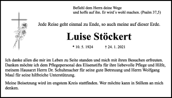 Traueranzeige von Luise Stöckert von Rothenburg