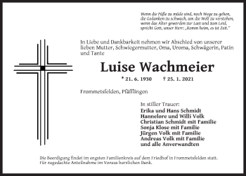 Traueranzeige von Luise Wachmeier von Ansbach