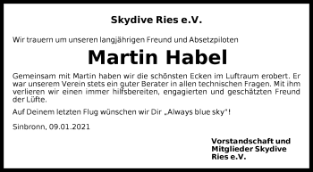 Traueranzeige von Martin Habel von Dinkelsbühl/ Feuchtwangen