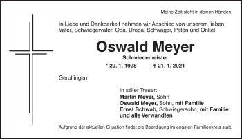 Traueranzeige von Oswald Meyer von Dinkelsbühl/ Feuchtwangen