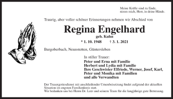 Traueranzeige von Regina Engelhard von Ansbach