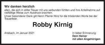 Traueranzeige von Robby Kirnig von Ansbach