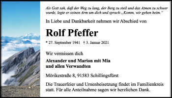 Traueranzeige von Rolf Pfeffer von Rothenburg