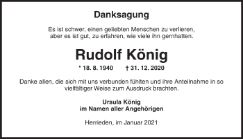 Traueranzeige von Rudolf König von Ansbach