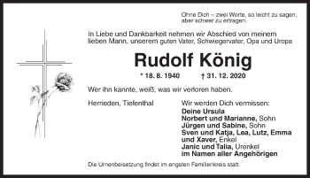 Traueranzeige von Rudolf König von Ansbach
