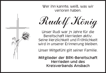 Traueranzeige von Rudolf König von Ansbach