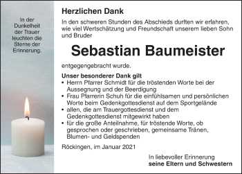 Traueranzeige von Sebastian Baumeister von Dinkelsbühl/ Feuchtwangen