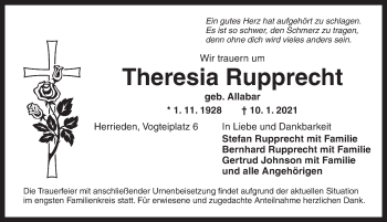 Traueranzeige von Theresia Rupprecht von Ansbach