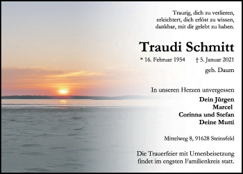 Traueranzeige von Traudi Schmitt von Rothenburg