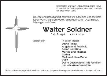 Traueranzeige von Walter Soldner von Dinkelsbühl/ Feuchtwangen