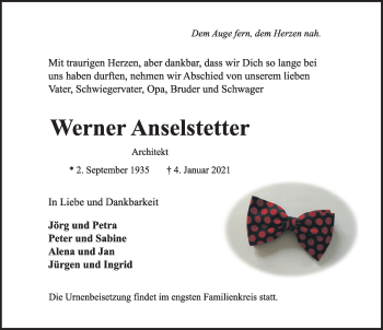 Traueranzeige von Werner Anselstetter von Rothenburg