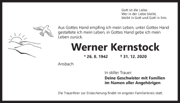 Traueranzeige von Werner Kernstock von Ansbach