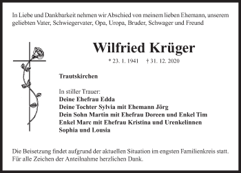 Traueranzeige von Wilfried Krüger von Neustadt/ Scheinfeld/ Uffenheim